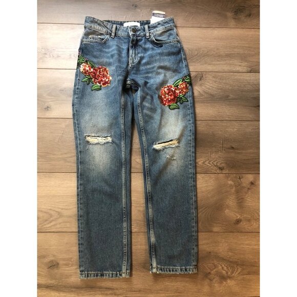 Zara Denim - Zara Basic Floral Sequin Embroidered Jeans US 4